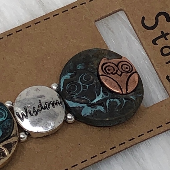 Owl Wisdom Multi Toned Metal Stretch Bracelet - Picture 4 of 4